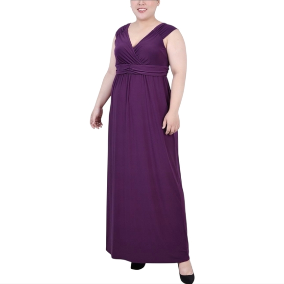 Ny Collection Womens Plus Size Ruched Empire‎ Maxi Dress Purple NWT Size 2X - Picture 1 of 10